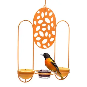 Mangiatoia per uccelli per esterni in metallo arancione e gelatina per uccelli con Design unico taglio Laser e gancio aperto a colori brillanti