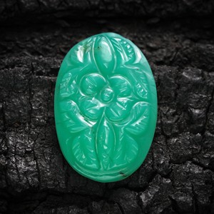 Chrysoprase naturelle pierre précieuse en vrac faite à la main moghol sculpture non traitée vert produit en vrac coupe ovale forme inégale - Product Image 1