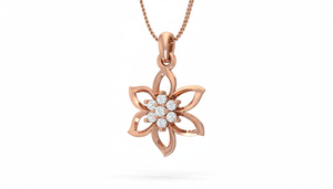 จี้รูปดอกไม้ดีไซน์แปลกตา ทำจากทอง 14K และเพชรแท้ สำหรับผู้หญิง - Product Image 4