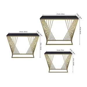 Trapezoid Design <b>Console</b> <b>Table</b> with Golden Metal Finish <b>Gold</b> Home Furniture Manufacturer Wholesaler factory direct sale - Product Image 3