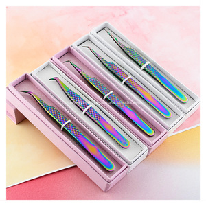 Eyelash tweezers kits fine tip curved lash tweezers fiber lash eyelash extensions tweezers isolation <b>tool</b> 45 degree boot volume - Product Image 4