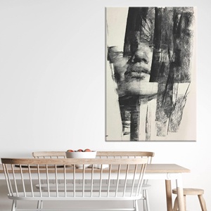 Impression sur toile de visage abstrait : Portrait moderne noir et blanc, TOILE ENVELOPPEE - Product Image 1