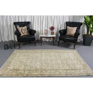 Classique Beige Marron 5X7 ft Laine Fourrure Tapis Turc Patchwork Conception pour Entrée Salon Chevet Rectangle Couloir Forme Latex - Product Image 1