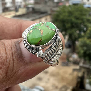 Anillo de Plata de Ley 925 turquesa de cobre verde al por mayor-Joyería fina hecha a mano única - Product Image 4