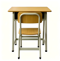 Ensemble bureau et chaise robuste pour étudiant, table d'étude traditionnelle pour salle de classe avec boîte à livres intégrée en acier, mobilier scolaire