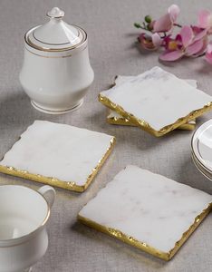 Luxury <b>White</b> Stone <b>Coaster</b> with Gold Edge For Table Decor & Promotion Gift at Reasonable Price - Product Image 2