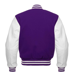 Men <b>Purple</b> <b>Jacket</b> and White Leather Sleeve Men <b>Jackets</b> Pakistan Made American CollegeBaseballjacket for men - Product Image 2