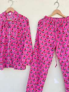 Indien fait à la main 100% coton imprimé fleuri vêtements de nuit matin marche costume élégant décontracté pour la saison d'été pour les vacances printemps cadeaux - Product Image 3