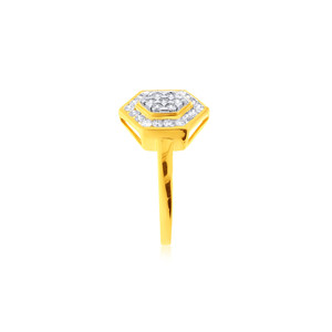 Anillo de Lujo de Oro Amarillo de 18K con Doble Hexágono y Racimo de Diamantes para Mujer, Diseño de Halo Abierto, Joyería Fina, Proveedor Mayorista - Product Image 4