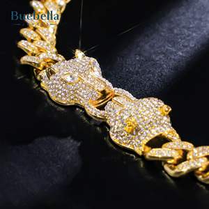 Hot Sale 925 <b>Silver</b> 18K Gold Plated 12mm Iced Out Iced Double Panther Cuban <b>Chain</b> for <b>men</b> - Product Image 5