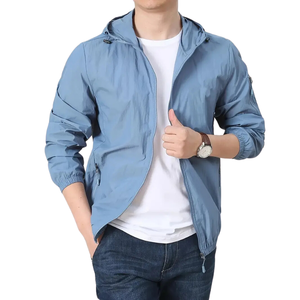Veste Safari pour hommes, coupe ajustée, décontractée, à manches longues, col montant, poche kangourou, tissu extensible vintage, pull-over personnalisé, OEM, été - Product Image 1