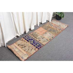 Éclectique Beige Marron 1.4 X 4.3ft Laine Tapis Turc Patchwork Plat Armure Latex Couloir Rectangulaire pour Chevet Jacquard - Product Image 1