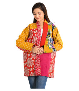 Chaqueta Acolchada Reversible Vintage Hecha a Mano para Mujer, Abrigo Largo de Algodón Floral con Cuello en V, Transpirable, Corto - Product Image 4