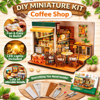 TOFOAM Kit de Bricolage Maison Miniature en Béton et Bois, 5 Styles, pour Cadeau Fantaisie, Faveur Enfants, Artisanat, Thème Petite Vie de Café