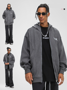 High Quality Boxy Cropped Custom <b>Navy</b> Blue Blank Zip Up <b>Men</b> <b>Hoodies</b> DDP Shipping - Product Image 2