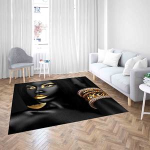 Tapis d'art pour femme noire : Lèvres dorées, Décoration africaine, Tapis imprimé, Tapis à poils doux - Product Image 4
