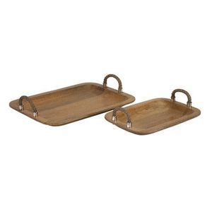 Ensemble de plateaux de service en bois d'acacia manguier avec poignées pour cuisine salon et salle à manger décor dernier cri - Product Image 1