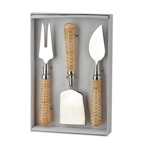 Juego de cuchillos para queso de acero martillado de fabricante indio con mango de ratán accesorios de herramientas para servir más vendidos - Product Image 4