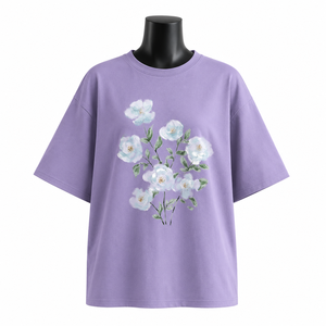 Camiseta Extra Grande de Lavanda para Mujer, 100% Algodón, Estampado Floral, Corte Holgado Informal, Camiseta Gráfica de Moda de Verano, OEM ODM al por Mayor - Product Image 1
