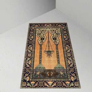 Tapis de prière vintage, Tapis orange, Tapis turc imprimé, Tapis islamique, Tapis doux à poils longs - Product Image 4