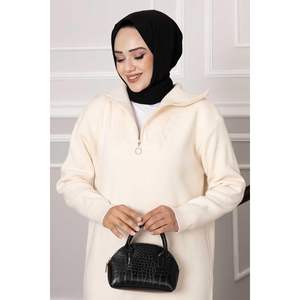 Vestido De Punto Cuello Tortuga Con Cremallera Crudo - Product Image 1