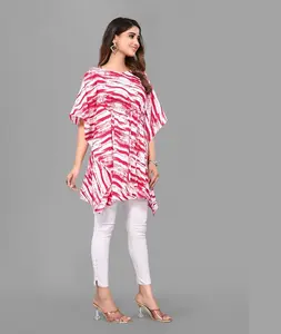भारतीय जातीय तैयार किए डिजाइनर मुद्रित अमेरिकी क्रेप कपड़े के साथ महिलाओं के लिए आकस्मिक और दैनिक पहनने क़फ़तान प्लस आकार उपलब्ध