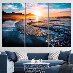 Toile d'art imprimée avec paysage coucher de soleil en bord de mer : décoration murale élégante avec vue sur la mer, lot de 3 toiles - Product Image 1