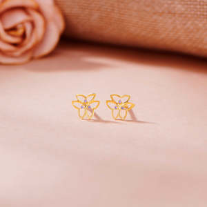 ต่างหูทรงหยดน้ำสีทองประดับมุกเซอร์คอนและเพชร - Product Image 1