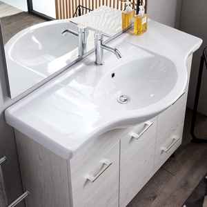 Espejo y Lámpara Ravenna con Mueble de Baño de Roble Blanco de 105 cm - Product Image 3