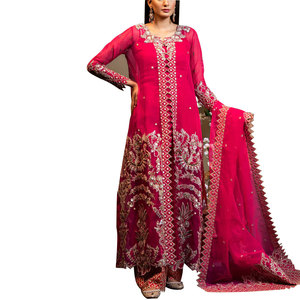 Heavy Embroidery Work Party Wear Long Open Shirt with Trouser <b>pink</b> Color Party Wear Dress for Ladies - Product Image 1