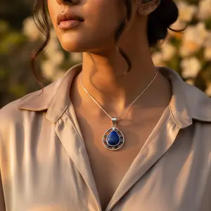 925 Silver Teardrop <b>Pendant</b> with <b>Lapis</b> <b>Lazuli</b> Handmade Rose Gold Animal Charm for Women Rhodium Plated Gift - Product Image 2