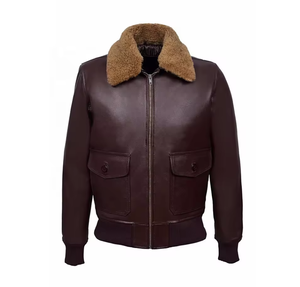 Bomber en cuir veste de vol nouveau Style pilote en peau de mouton col détachable veste de fourrure en cuir de mouton véritable veste chaude pour hommes - Product Image 1