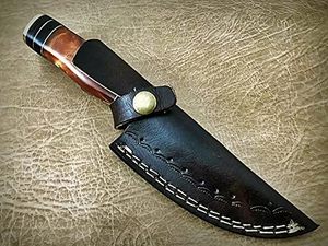 Cuchillo de pelar de hoja fija de acero damasco de color coñac con Funda de cuero irrompible Soporte OEM - Product Image 6