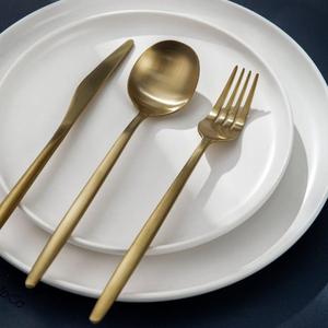 Juego de cubiertos/cubiertos de boda de estilo italiano, juego de cubiertos de acero inoxidable ligero, fácil y portátil, acabado galvanizado en oro - Product Image 1