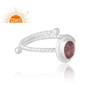 Anillo de piedras preciosas de cuarzo de fresa Natural de Plata de Ley 925, joyería personalizada para mujer, regalo para ella - Product Image 4