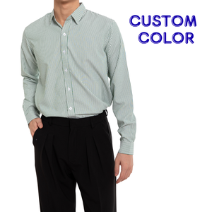 Camisa informal con estampado de rayas antiarrugas para hombre ODM/OEM Top diario de manga larga hecho en Vietnam con técnica de teñido liso - Product Image 3