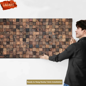 UNIART-Escultura de píxel 3D bohemio hecha a mano para colgar en la pared, pintura al óleo de madera, Mosaico, Decoración de interiores, proyecto de arte hotelero - Product Image 4