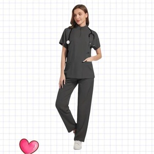 Femmes multicolore à manches courtes col en v hauts pantalons infirmière uniforme costume avec accessoires pour le travail médical pour animaux de compagnie pour les vêtements de travail hospitaliers - Product Image 2