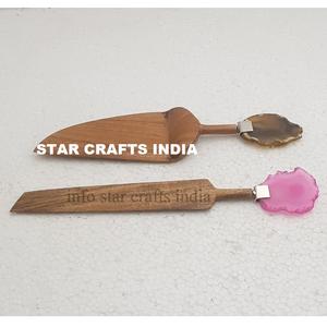 Ensembles de gâteau en acier inoxydable avec manche en marbre et bois pour anniversaire de mariage ensembles de couteau et serveur à gâteau en métal - Product Image 3