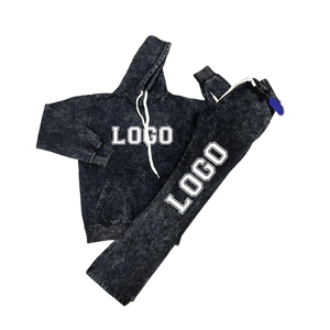 Ensemble de survêtement personnalisé pour homme, éco-responsable, en molleton de coton, style empilé, coupe classique, avec logo personnalisé, effet délavé - Product Image 1