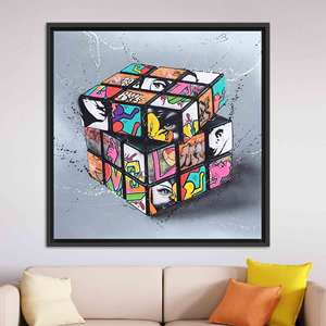 Art graffiti vibrant sur le thème du Rubik's Cube : Décoration murale sur toile imprimée colorée, TOILE ENCADRÉE NOIRE - Product Image 1