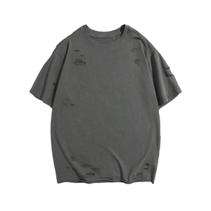 เสื้อยืดผ้าฝ้ายฟอกสีฮิปฮอปแนวสตรีทเสื้อฮิปฮอปสะพายไหล่แนววินเทจไม่ตกหล่นพร้อมโลโก้ - Product Image 1