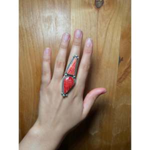 Travis Jim <b>Adjustable</b> <b>Ring</b> with Spiny Oyster & Sterling Silver Bezel Setting Inlay Everyday Wear Shell Main Stone - Product Image 5