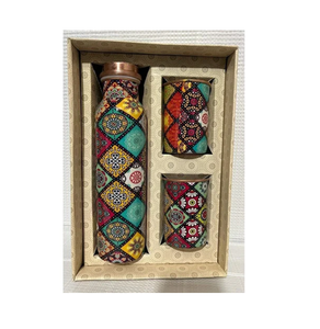 Bouteille d'eau en cuivre émaillée, imprimée, faite à la main, bouteilles en cuivre massif, vaisselle traditionnelle indienne de qualité supérieure - Product Image 2