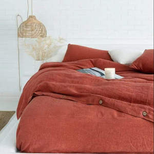 300TC Stonewashed Cotton 3Pcs Solid <b>Red</b> Boho Duvet Cover <b>Set</b> King Size Quilt <b>Bedding</b> with 2 Pillow Cases for Home Hotel Use - Product Image 6