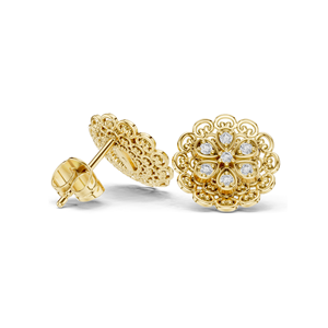 Boucles d'oreilles clous florales en diamant de laboratoire 0,126 CT, clarté VVS-VS EF, or 18 carats, 14 carats, 10 carats et argent 925, or rose, or jaune, or blanc - Product Image 6