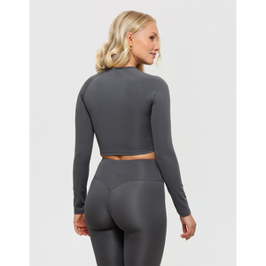 Haut court essentiel à manches longues en graphite unique pour femmes 4 voies extensibles et douces légères - Product Image 2