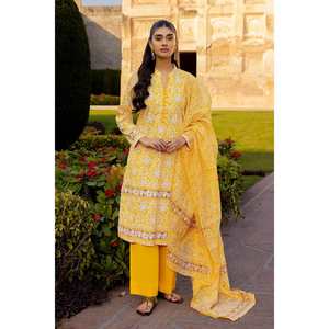 Traje de 3 Piezas para Mujer en Corduroy Amarillo con Estampado y Decoración de Botones - Product Image 6