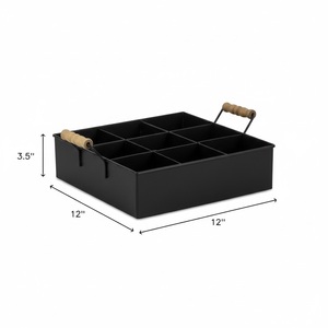 Premium <b>Black</b> Powder Coating Metal 9 Compartment Cutlery <b>Holder</b> With Wood Handles Farmhouse Style <b>Utensil</b> Iron <b>Holder</b> Tabletop - Product Image 1