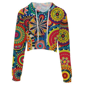 Conjunto de sudadera con capucha corta OEM personalizada con dobladillo sin rematar, unisex, con estampado desgastado, de longitud larga, de forro polar personalizado para mujer - Product Image 5